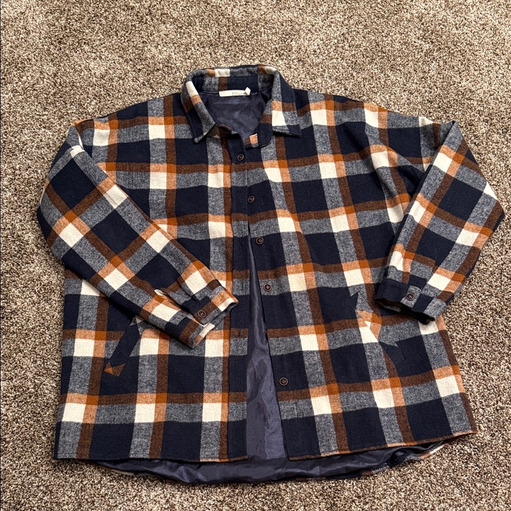 Women’s Plaid Jacket - Navy, Camel, and Cream